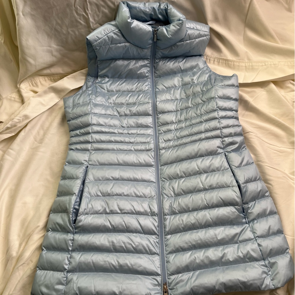 lands' end long blue puffer vest